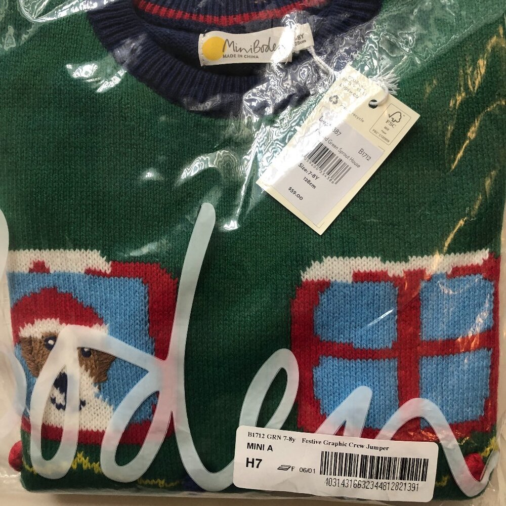 NWT Mini Boden Festive Graphic Crew Sweater - Picture 4 of 5